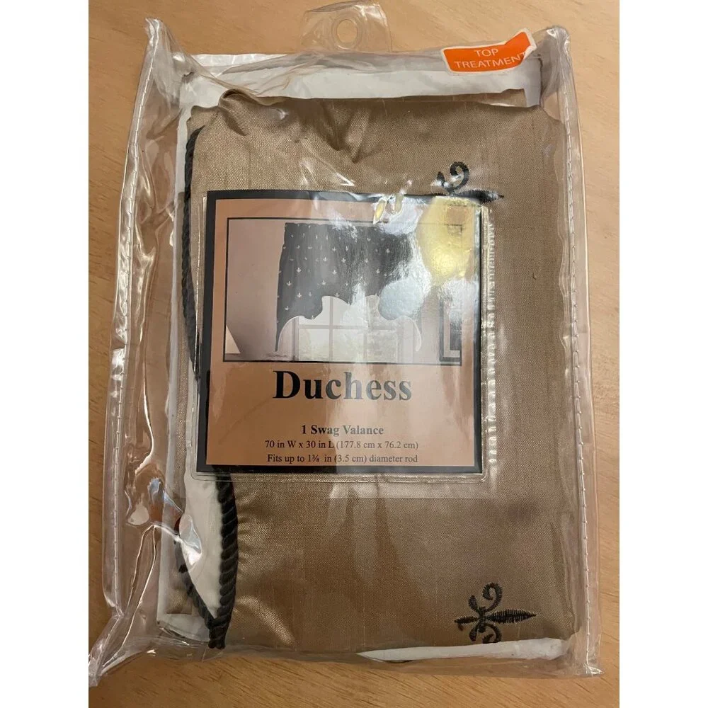 New A L Ellis Duchess 1 Swag Valance Light Shimmer Gold & Black size 70”W x 30”L